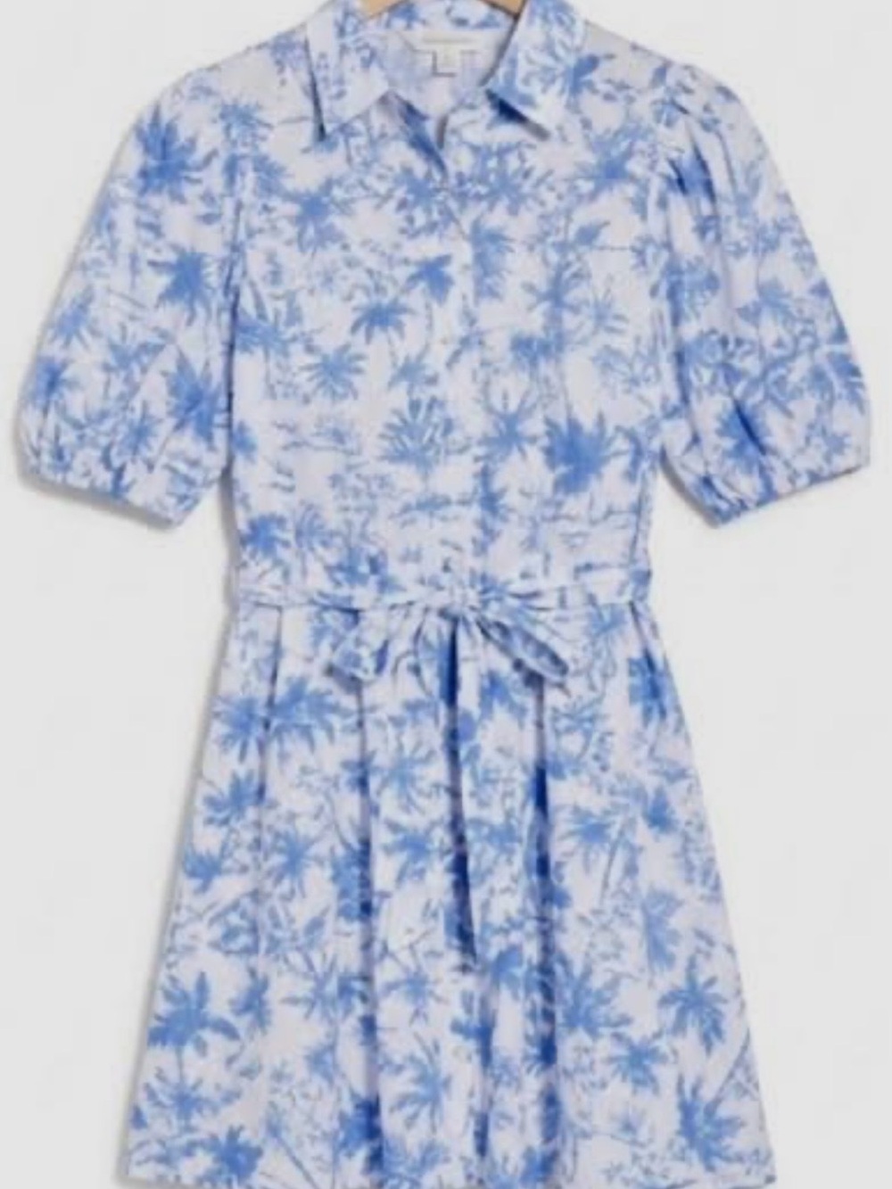 a new day Blue Palm-Print Shirt Dress with Tie Waist